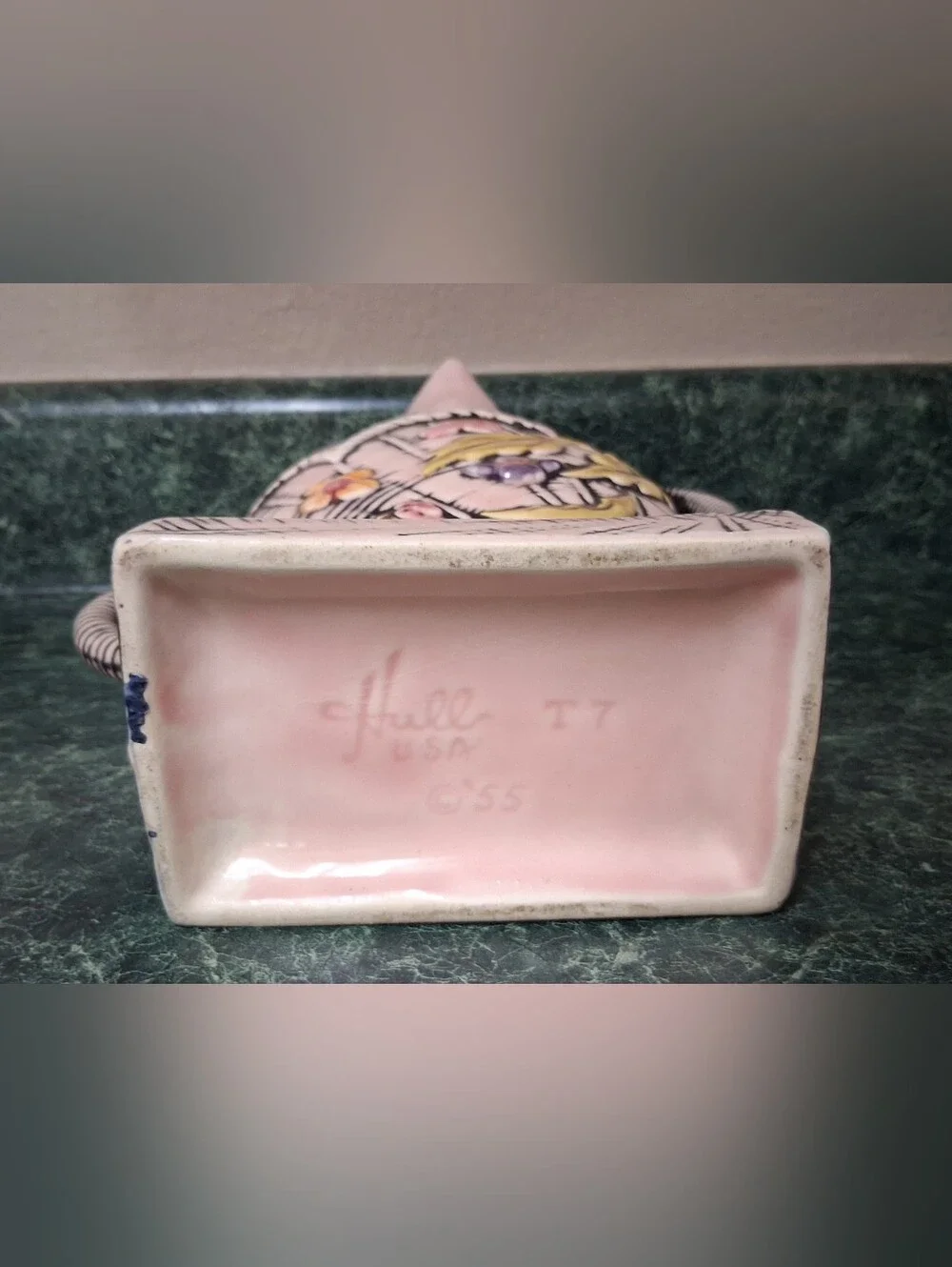 Vintage Hull USA Pottery C-55 Pink Floral Double Handle Vase BLOSSOM FLITE T7